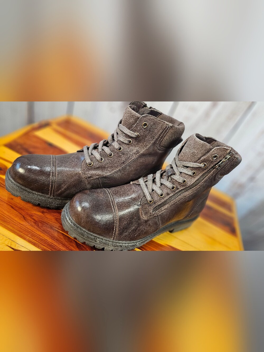 ROAN by Bed|Stü Lowell Men’s Brown Distressed Leather Combat Boots Size 10 NWB